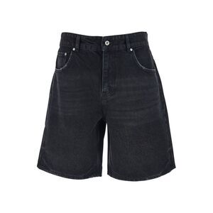 Represent Men Black Shorts With R Logo Embossed On The Back In Denim Man